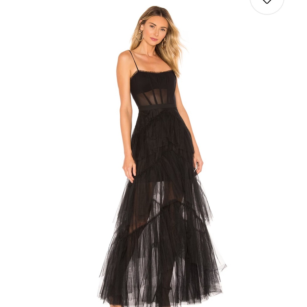 BCBGMAXAZRIA Corset Tulle Gown in black, size 0. NWT.